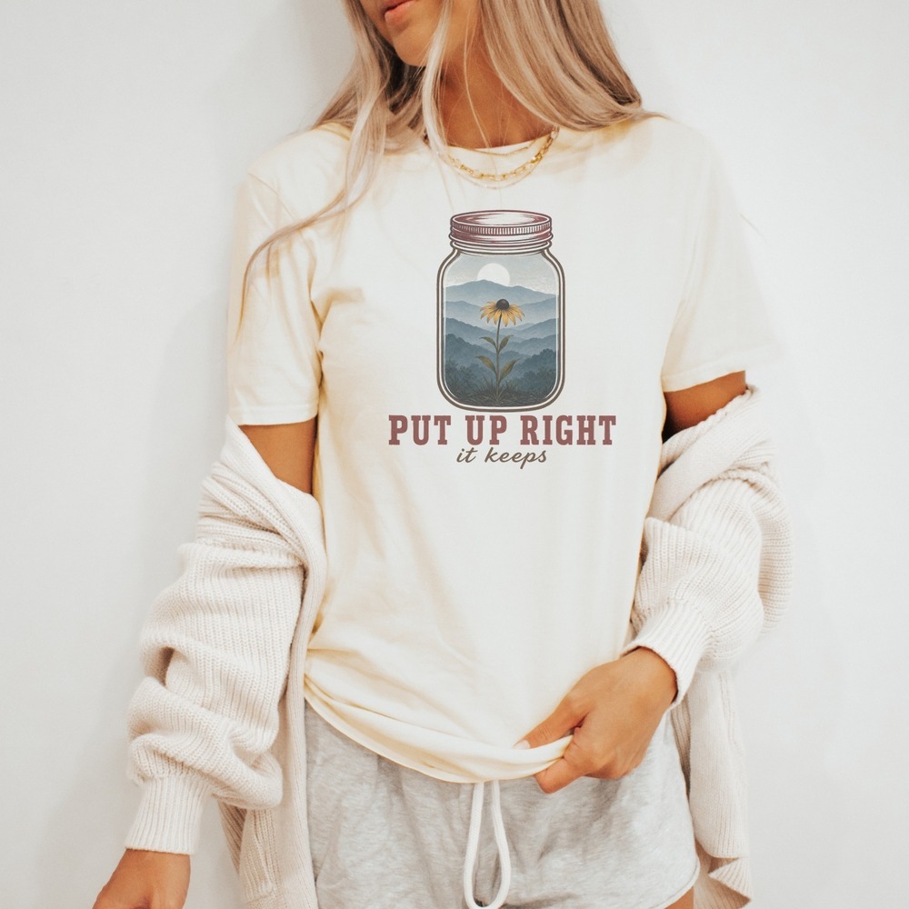 Put Up Right Wildflower Jar Hiding a Mountain Scene Tee